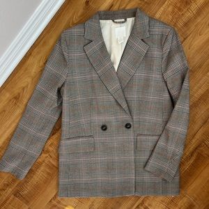 H&M brown check double-breasted blazer - size US 10